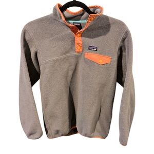 Patagonia Synchilla Snap-T Fleece Pullover Gray Orange Youth L 12 Winter Cozy